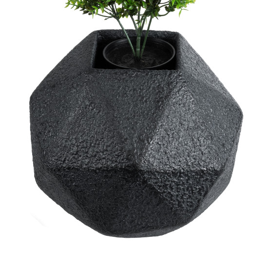 GloboStar® Artificial Garden CARNABY 20780 Επιδαπέδιο Πολυεστερικό Τσιμεντένιο Κασπώ Γλάστρα - Flower Pot Μαύρο Μ30 x Π30 x Υ30cm