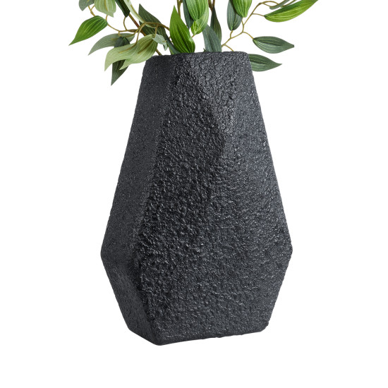 GloboStar® Artificial Garden GREENWICH 20786 Επιδαπέδιο Πολυεστερικό Τσιμεντένιο Κασπώ Γλάστρα - Flower Pot Μαύρο Μ20 x Π14 x Υ32cm