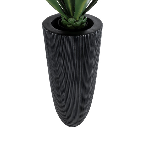 GloboStar® Artificial Garden CASTLE 20792 Επιδαπέδιο Πολυεστερικό Τσιμεντένιο Κασπώ Γλάστρα - Flower Pot Μαύρο Φ43 x Υ112cm