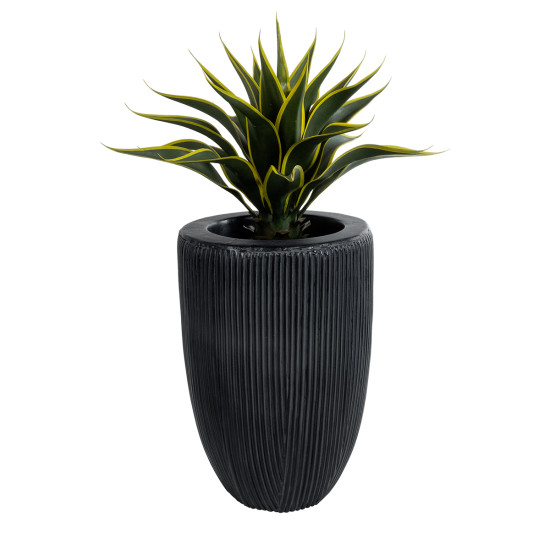 GloboStar® Artificial Garden CASTLE 20793 Διακοσμητικό Πολυεστερικό Τσιμεντένιο Κασπώ Γλάστρα - Flower Pot Μαύρο Φ35 x Υ54cm