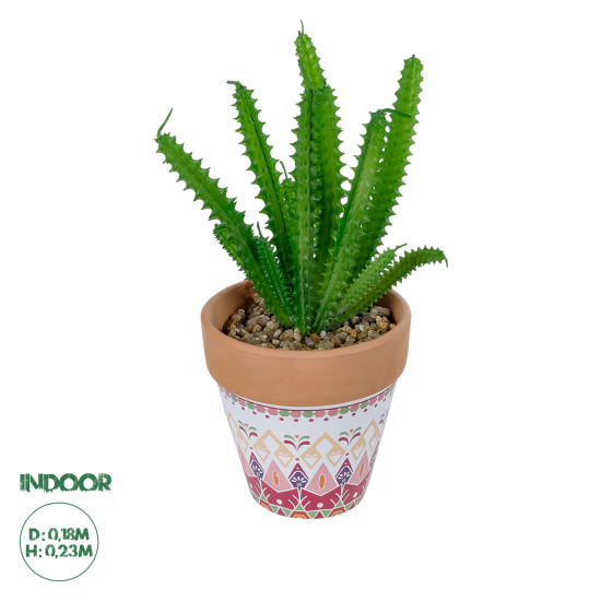 GloboStar® Artificial Garden SUCCULENT EUPHORBIA POTTED PLANT 21052 Διακοσμητικό Φυτό Ευφορβία Φ18 x Υ23cm