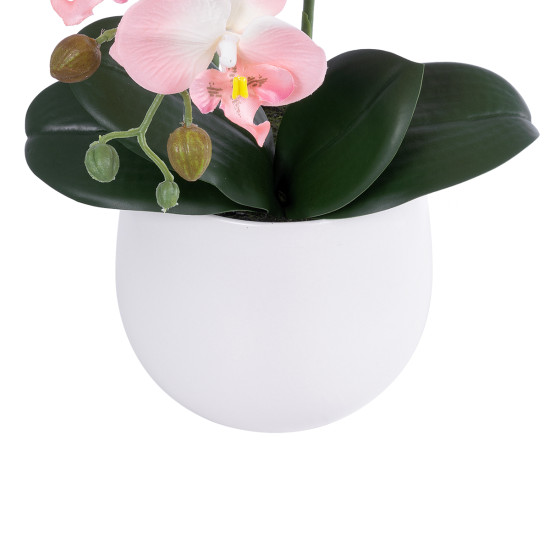 GloboStar® Artificial Garden SALMON ORCHID 21118 Διακοσμητικό Φυτό Ροζ-Πορτοκαλί Ορχιδέα Υ45cm