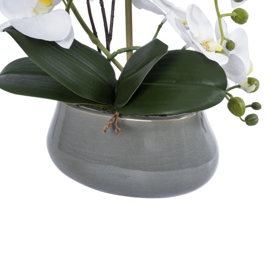 GloboStar® Artificial Garden WHITE ORCHID 21120 Διακοσμητικό Φυτό Λευκή Ορχιδέα Υ43cm