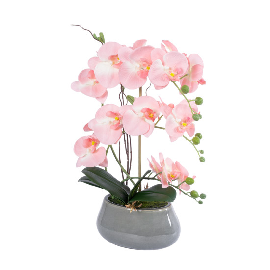 GloboStar® Artificial Garden SALMON PINK ORCHID 21122 Διακοσμητικό Φυτό Ροζ-Πορτοκαλί Ορχιδέα Υ43cm