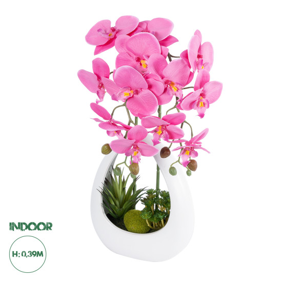 GloboStar® Artificial Garden HOT PINK ORCHID 21127 Διακοσμητικό Φυτό Έντονο Ροζ Ορχιδέα Υ39cm