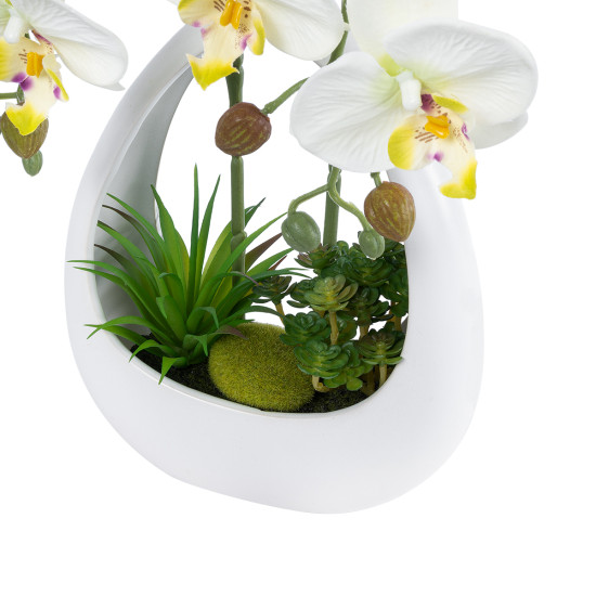 GloboStar® Artificial Garden WHITE ORCHID 21128 Διακοσμητικό Φυτό Λευκή Ορχιδέα Υ39cm