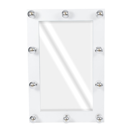 GloboStar® MAKEUP MIRROR-60x90-4 Μοντέρνος Καθρέπτης Μακιγιάζ με Πλαίσιο Φυσικού Ξύλου με Διακόπτη On/Off 10 x E27 AC220-240V - Μ60 x Π7 x Υ90cm - Λευκή Λάκα