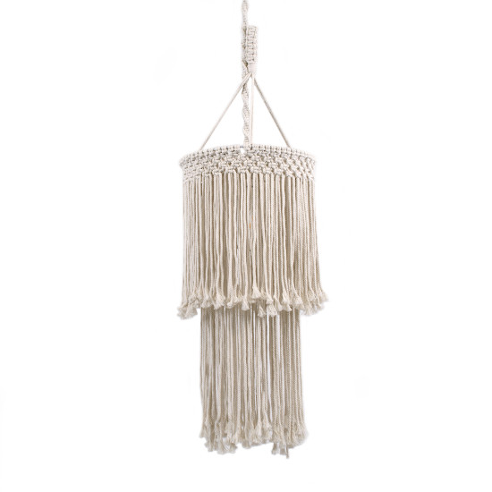 GloboStar® ZAMBIA 36208 Boho - Μακραμέ - Macrame Κρεμαστό Φωτιστικό Οροφής Μονόφωτο 1 x E27 Πλεκτό Χειροποίητο Μπεζ Υφασμάτινο με Σχοινί Φ30 x Υ60cm