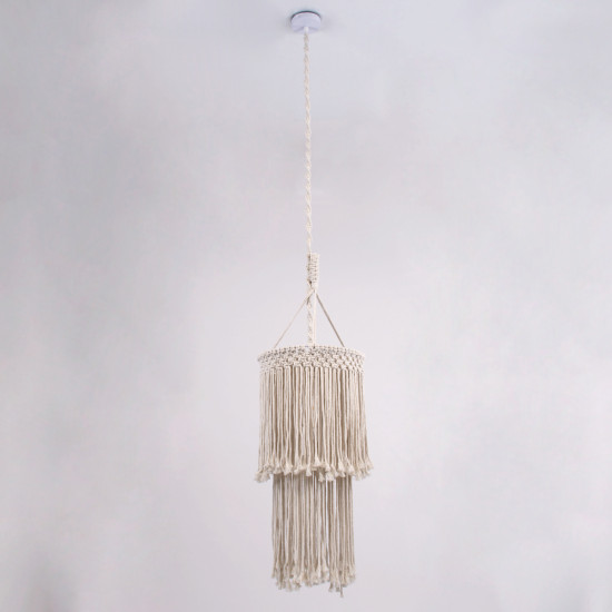 GloboStar® ZAMBIA 36208 Boho - Μακραμέ - Macrame Κρεμαστό Φωτιστικό Οροφής Μονόφωτο 1 x E27 Πλεκτό Χειροποίητο Μπεζ Υφασμάτινο με Σχοινί Φ30 x Υ60cm