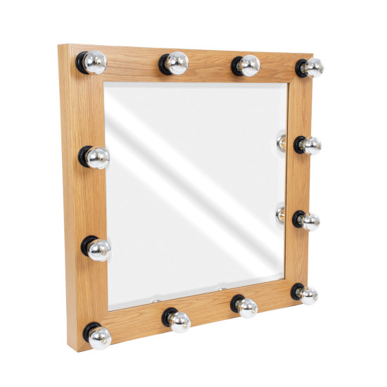 GloboStar® MAKEUP MIRROR-80x80-1 Μοντέρνος Καθρέπτης Μακιγιάζ με Πλαίσιο Φυσικού Ξύλου με Διακόπτη On/Off 12 x E27 AC220-240V - Μ80 x Π7 x Υ80cm - Μπεζ Δρυς