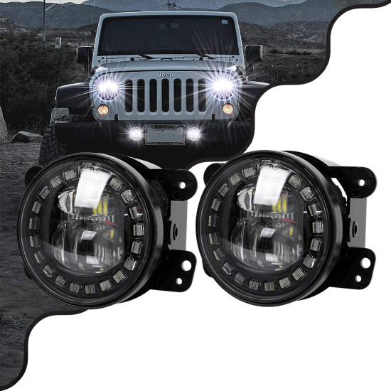 GloboStar® 85418 Σετ 2 x Προβολείς Ομίχλης JEEP WRANGLER - MERCEDES BENZ G CLASS - LAND ROVER DEFENDER - HAMMER H1-H2 - 4' Ιντσών με Ring Light DRL LED CREE CXB COB 100W 7500lm DC 12V Αδιάβροχοι IP66 Ψυχρό Λευκό 6000K