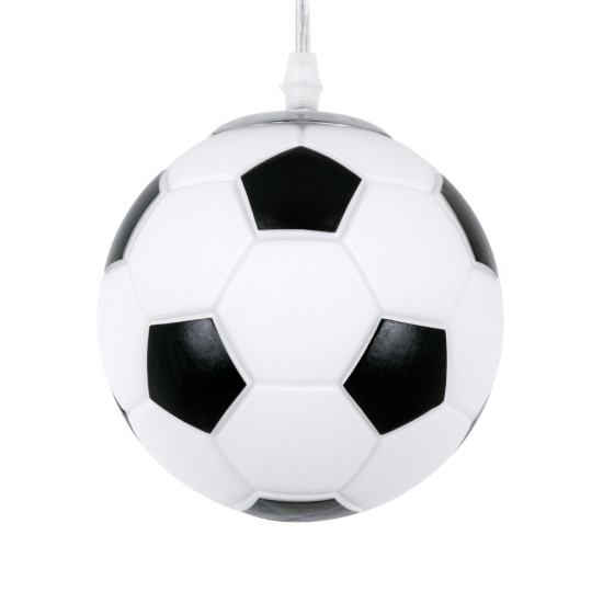 GloboStar® FOOTBALL 00643 Παιδικό Κρεμαστό Φωτιστικό Μπάλα Μονόφωτο 1 x E27 IP20 Λευκό & Μαύρο Γυαλί - Μ15 x Π15 x Y18cm