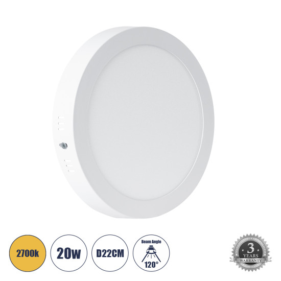 GloboStar® 60202 Εξωτερικό LED Panel Φ22cm 20W 2060lm 120° AC 220-240V IP20 Φ22.2 x Υ3cm Θερμό Λευκό 2700K - 3 Χρόνια Εγγύηση