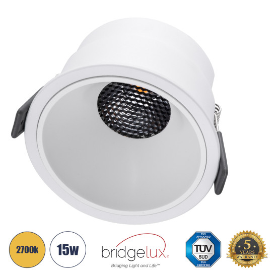 GloboStar® PLUTO-B 60261 Χωνευτό LED Spot Downlight TrimLess Φ10.4cm 15W 1875lm 38° AC 220-240V IP20 Φ10.4 x Υ6.5cm - Στρόγγυλο - Λευκό & Anti-Glare HoneyComb - Θερμό Λευκό 2700K - Bridgelux COB - 5 Years Warranty