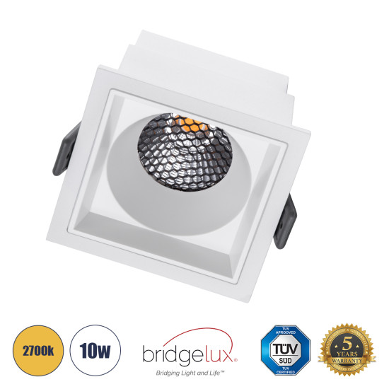 GloboStar® PLUTO-M 60273 Χωνευτό LED Spot Downlight TrimLess Μ8.4xΠ8.4cm 10W 1250lm 38° AC 220-240V IP20 Μ8.4 x Π8.4 x Υ5.9cm - Τετράγωνο - Λευκό & Anti-Glare HoneyComb - Θερμό Λευκό 2700K - Bridgelux COB - 5 Years Warranty