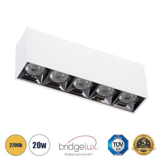 GloboStar® LUMINAR SUPERIOR 60331 Επιφανειακό LED Spot Downlight TrimLess 20W 2700lm 36° AC 220-240V IP20 Μ19.5 x Π4.2 x Υ6.6cm - Λευκό με Κάτοπτρο Χρωμίου - Θερμό Λευκό 2700K - Bridgelux High Lumen Chip Gen2 - TÜV Certified Driver - 5 Years Warranty