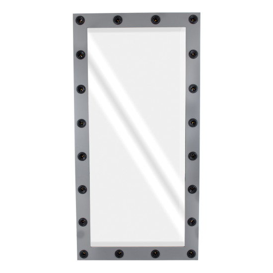 GloboStar® MAKEUP MIRROR-160x80-6 Μοντέρνος Καθρέπτης Μακιγιάζ με Πλαίσιο Φυσικού Ξύλου με Διακόπτη On/Off 20 x E27 AC220-240V - Μ80 x Π7 x Υ160cm - Γκρι Ανθρακί