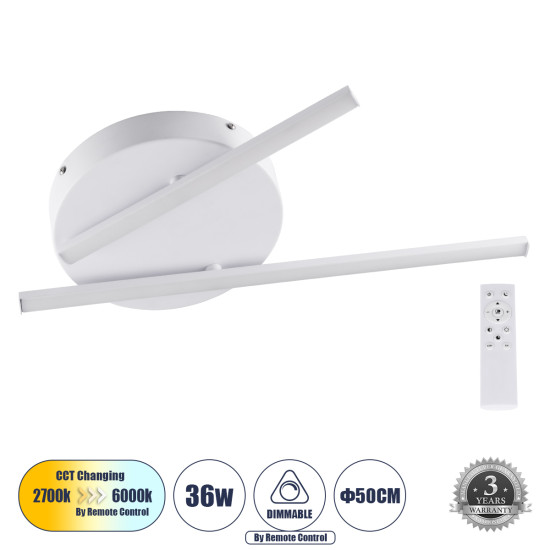 GloboStar® DRACO 61092 Φωτιστικό Οροφής Γραμμικό Linear Design LED CCT 36W 4428lm 120° AC 220-240V - Εναλλαγή Φωτισμού μέσω Τηλεχειριστηρίου All In One Ψυχρό 6000k+Φυσικό 4500k+Θερμό 2700k Dimmable Φ50 x Υ6cm - Λευκό - 3 Years Warranty