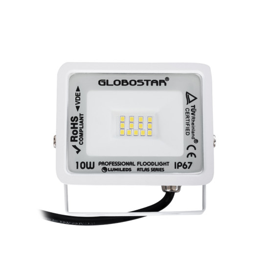 GloboStar® ATLAS 61405 Επαγγελματικός Προβολέας LED 10W 1200lm 120° AC 220-240V - Αδιάβροχος IP67 - Μ10 x Π2 x Υ8cm - Λευκό - Φυσικό Λευκό 4500K - LUMILEDS Chips - TÜV Rheinland Certified - 5 Years Warranty