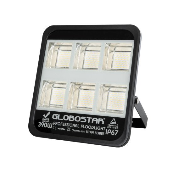 GloboStar® TITAN 61435 Επαγγελματικός Προβολέας για Γήπεδα Tennis & Ποδοσφαίρου 5x5 LED 390W 48750lm 60°x90° FishEye AC 220-240V - Αδιάβροχος IP67 - Μ32 x Π8 x Υ35cm - Μαύρο - Φυσικό Λευκό 5000K - LUMILEDS Chips - TÜV Rheinland Certified - 5 Χρόνια Εγγύησ