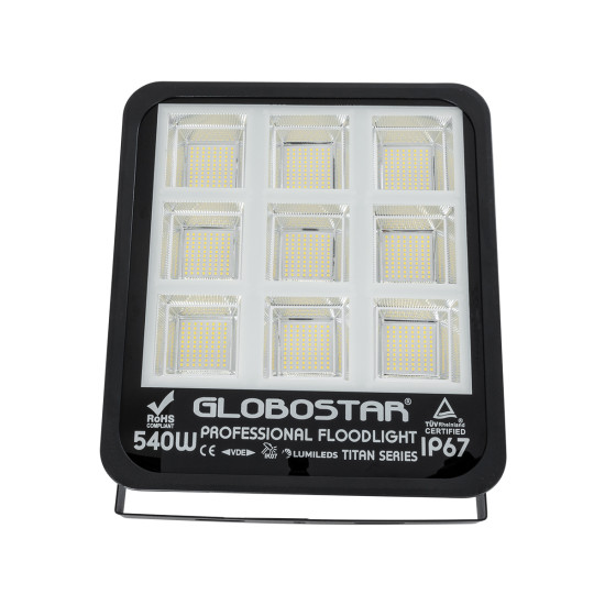 GloboStar® TITAN 61436 Επαγγελματικός Προβολέας για Γήπεδα Tennis & Ποδοσφαίρου 5x5 LED 540W 67500lm 60°x90° FishEye AC 220-240V - Αδιάβροχος IP67 - Μ38 x Π8 x Υ42cm - Μαύρο - Φυσικό Λευκό 5000K - LUMILEDS Chips - TÜV Rheinland Certified - 5 Χρόνια Εγγύησ