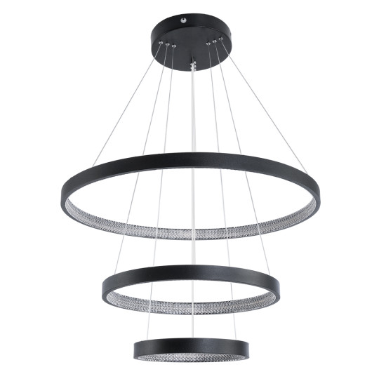 GloboStar® DIAMOND TRIO 61523-DECO Κρεμαστό Φωτιστικό Δαχτυλίδι-Κύκλος LED CCT 100W 11200lm 360° AC 220-240V - Εναλλαγή Φωτισμού μέσω Τηλεχειριστηρίου All In One Ψυχρό 6000k+Φυσικό 4500k+Θερμό 2700k Dimmable Φ25+40+60cm - Μαυρο - 3 Χρόνια Εγγύηση