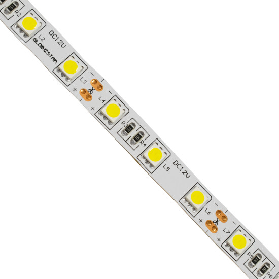 GloboStar® 70021 Ταινία LED SMD 5050 5m 14.4W/m 60LED/m 1540 lm/m 120° DC 12V IP20 Φυσικό Λευκό 4500k - 5 Χρόνια Εγγύηση