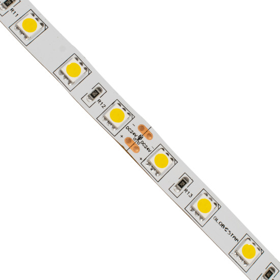 GloboStar® 70222 Ταινία LED SMD 5050 5m 14.4W/m 60LED/m 1648lm/m 120° DC 24V IP20 Θερμό Λευκό 3000K - 5 Χρόνια Εγγύηση