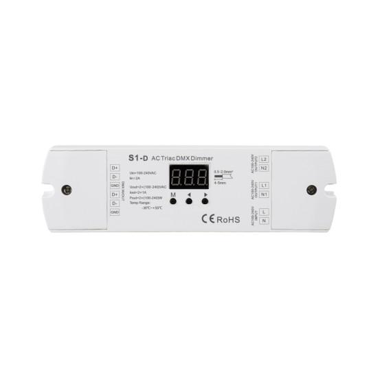 GloboStar® 70671 S1-D SKYDANCE AC Triac DMX Dimmer 2 Καναλιών AC 100-240V 2 x 1A 240W - Max 2A 480W - IP20 Μ16.7 x Π5 x Υ2.4cm - 5 Years Warranty