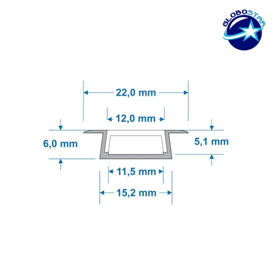 GloboStar® 70803-1M Χωνευτό Προφίλ Αλουμινίου Ανοδιωμένο με Λευκό Οπάλ Κάλυμμα για 1 Σειρά Ταινίας LED Σειρόμενο - Slide On 1 Μέτρο