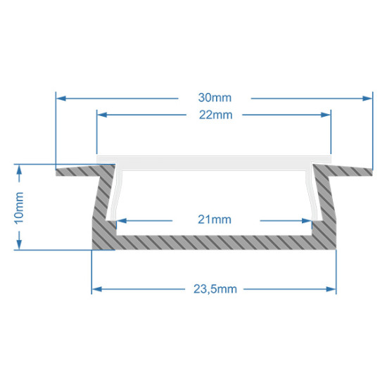 GloboStar® 70811-1M Χωνευτό Προφίλ Αλουμινίου Ανοδιωμένο με Λευκό Οπάλ Κάλυμμα για 2 Σειρές Ταινίας LED Πατητό - Press On 1 Μέτρο