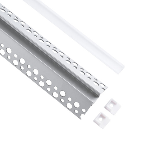 GloboStar® 70821-3M Χωνευτό Γωνιακό για Γυψοσανίδα - Trimless Προφίλ Αλουμινίου Ανοδιωμένο με Λευκό Οπάλ Κάλυμμα για 1 Σειρά Ταινίας LED Πατητό - Press On Πακέτο 5 Τεμάχια των 3 Μέτρων