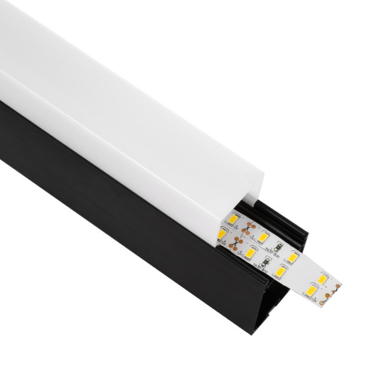 GloboStar® 70832-3M BABYLON Linear Γραμμικό Αρχιτεκτονικό Προφίλ Αλουμινίου Μαύρο με Λευκό Οπάλ Κάλυμμα για 2 Σειρές Ταινίας LED Πατητό - Press On 3 Μέτρα