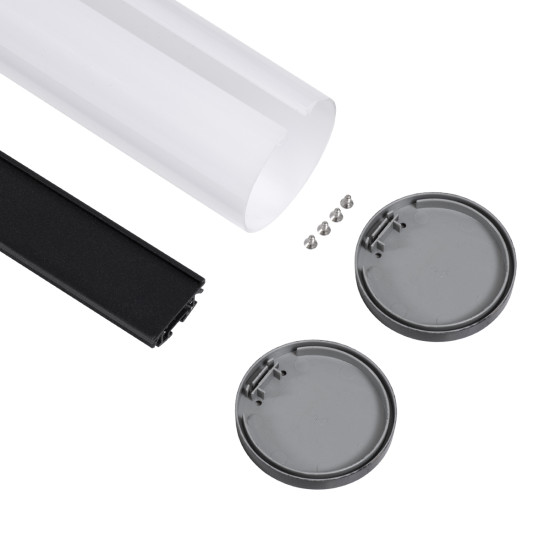 GloboStar® 70856-3M Κρεμαστό Προφίλ Αλουμινίου Μαύρο με Στρόγγυλο Λευκό Οπάλ Κάλυμμα για έως 3 Σειρές Ταινίας LED Πατητό - Press On 3 Μέτρα