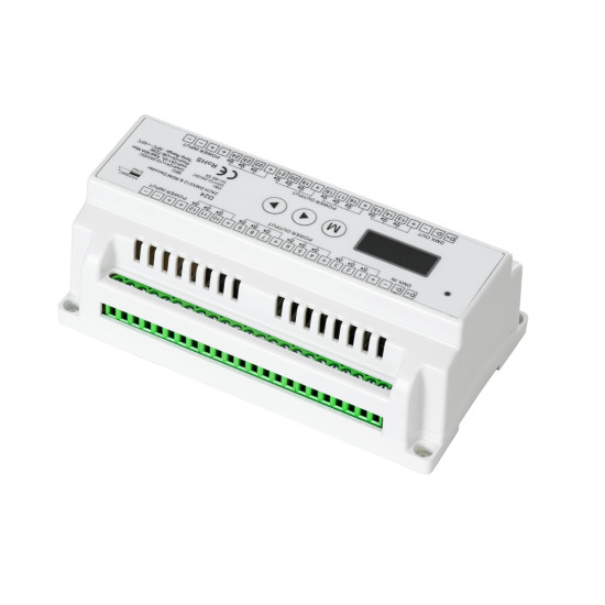 GloboStar® 71450 D24 SKYDANCE DC DMX & RDM Dimmer Din Rail Ράγας High Speed Controller / Decoder 24 Καναλιών AC 12-24V 24 x 3A 72W - Max 72.5A 1740W - IP20 Μ16 x Π9 x Υ6cm - 5 Years Warranty