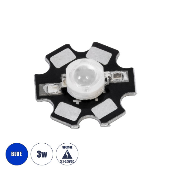 GloboStar® 73753 High Power Star LED - Υψηλής Ισχύος Star LED 3W DC 3.2V Μπλε Φ2 x Υ0.6cm - 2 Χρόνια Εγγύηση