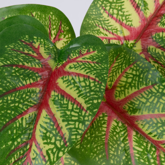 GloboStar® CALADIUM 78218 Τεχνητό Φυτό Καλάδιο - Μπουκέτο Διακοσμητικών Φυτών - Κλαδιών με Φύλλωμα Πράσινο - Κίτρινο - Κόκκινο Υ23cm