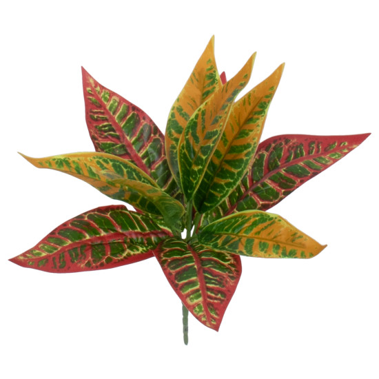 GloboStar® RED AGLAONEMA 78275 Τεχνητό Φυτό Αγλαόνημα Κοκκ. - Μπουκέτο Διακοσμητικών Φυτών - Κλαδιών με Φύλλωμα Πράσινο - Πορτοκαλί - Κόκκινο Υ27cm