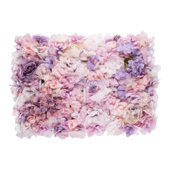 GloboStar® 78331 Artificial - Συνθετικό Τεχνητό Διακοσμητικό Πάνελ Λουλουδιών - Κάθετος Κήπος Τριαντάφυλλο - Ορτανσία - Βιολέτα - Ροζ - Λιλά Μ60 x Υ40 x Π7cm
