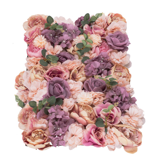 GloboStar® Artificial Garden ROSES STORY PINK 78337 Τεχνητό Διακοσμητικό Πάνελ Λουλουδιών - Κάθετος Κήπος σύνθεση Αμβροσία Μ60 x Π40 x Υ6cm