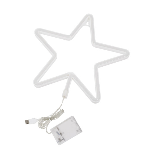 GloboStar® 78586 Φωτιστικό Ταμπέλα Φωτεινή Επιγραφή NEON LED Σήμανσης STAR 5W με Καλώδιο Τροφοδοσίας USB - Μπαταρίας 3xAAA (Δεν Περιλαμβάνονται) - Ροζ