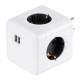 GloboStar® TRAVEL PowerCube PRO Certified 79633 Πολύπριζο 6 Θέσεων με 4 Πρίζες Ασφαλείας Childproof EU Schuko AC 220-240V & 2 Πρίζες USB Max 2.1A/DC 5V Μ7.5 x Π11.5 x Υ7.5 - Λευκό με Γκρι - Max Load 3680W/16A