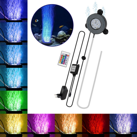 GloboStar® 79683 Φωτιστικό Ενυδρείου &amp; Οξυγονωτής / Μηχανισμός Φυσαλίδων Φ10cm LED 9W 180° AC 230V Αδιάβροχο IP68 με Ασύρματο Χειριστήριο IR Πολύχρωμο RGB