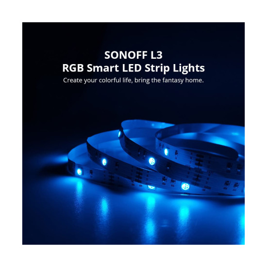 GloboStar® 80098 SONOFF L3-5M RGB Smart LED Strip Light WiFi 2.4GHz 90 SMD/M 5050 5m Roll & Power Adapter DC 5V Max 10W