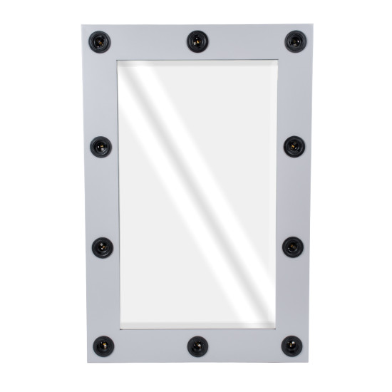 GloboStar® MAKEUP MIRROR-60x90-3 Μοντέρνος Καθρέπτης Μακιγιάζ με Πλαίσιο Φυσικού Ξύλου με Διακόπτη On/Off 10 x E27 AC220-240V - Μ60 x Π7 x Υ90cm - Γκρι Τσιμέντου