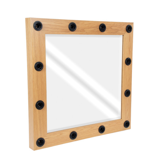 GloboStar® MAKEUP MIRROR-80x80-1 Μοντέρνος Καθρέπτης Μακιγιάζ με Πλαίσιο Φυσικού Ξύλου με Διακόπτη On/Off 12 x E27 AC220-240V - Μ80 x Π7 x Υ80cm - Μπεζ Δρυς