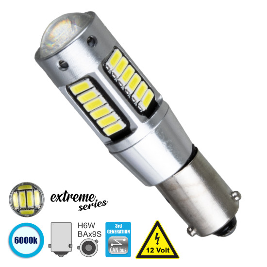 GloboStar® BA9S - T4W 81299  Λάμπα Αυτοκινήτου  3rd Generation Can-Bus Extreme Series LED 30 SMD 4014 6W 900lm 360° DC 12V IP20 Ψυχρό Λευκό 6000K