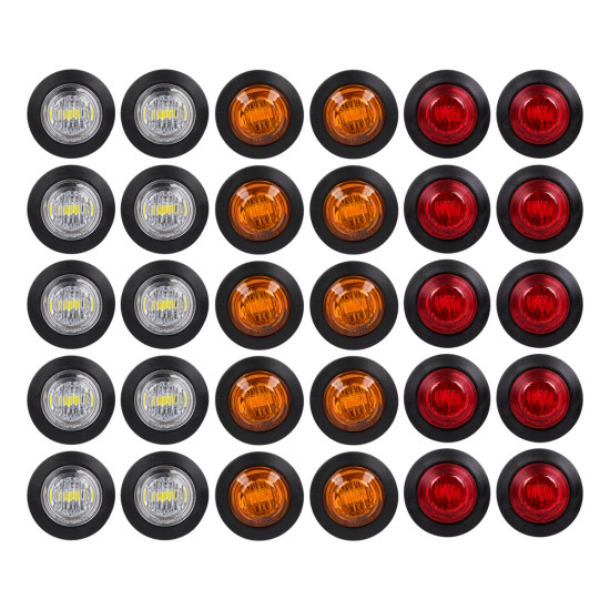 GloboStar® 85306 Πακέτο 30 Τεμάχια Φώτα Όγκου για Φορτηγά BULLET PIN LED SMD 5730 1W / Τεμ. 100lm DC 24V Αδιάβροχα IP65 10x Κόκκινα - 10x Πορτοκαλί - 10x Ψυχρό Λευκό 6000K