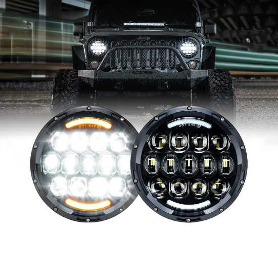 GloboStar® 85415 Σετ 2 x Φανάρια JEEP WRANGLER 6.9' Ιντσών Βασικού Φωτισμού H/L με DRL & Φλας LED CREE CXB COB 70W 7000lm DC 9-60V Αδιάβροχα IP67 Πορτοκαλί & Ψυχρό Λευκό 6000K