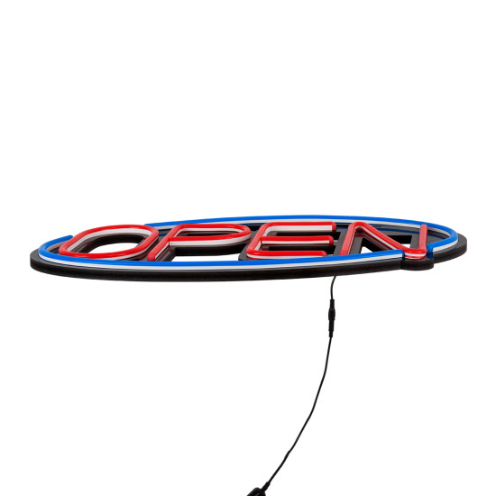 GloboStar® 85860 Φωτιστικό Ταμπέλα Φωτεινή Επιγραφή NEON LED Σήμανσης Animated Ovale OPEN 30W AC 230V με Διακόπτη On/Off και Ασύρματο Χειριστήριο IR Μπλε - Κόκκινο